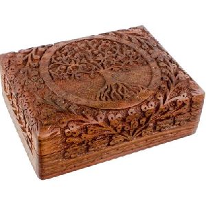WOODEN BOX WITH HAND CARVED ON TOP