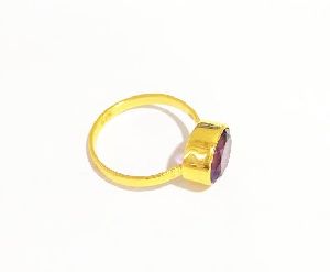 Amethyst Quartz Gold Vermeil Oval Cut Gemstone Ring
