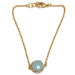 Aqua Chalcedony Gold Plated Cz Set Bracelet