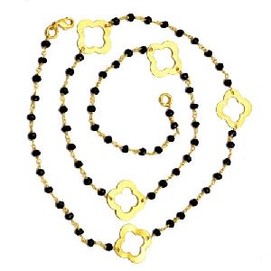 Black Onyx Gold Plated Beaded Chain