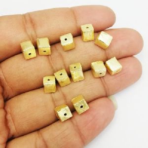 Brushed Gold Plated 6mm Square Bead