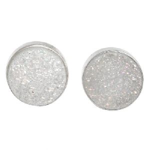 Druzy Round 10mm Silver Plated Bezel Set Stud Earrings