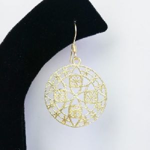 Gold Plated Fancy Cutout Circle Charm Drop Earring
