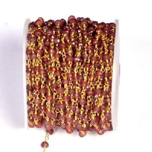 Gold Plated Garnet Gemstone Beaded Chain