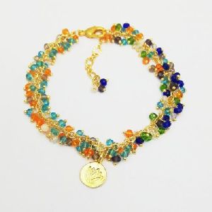 Gold Plated Multi Color Gemstone Cluster Chain Bracelet