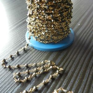 Gold Plating Pyrite Gemstone Beaded Chain