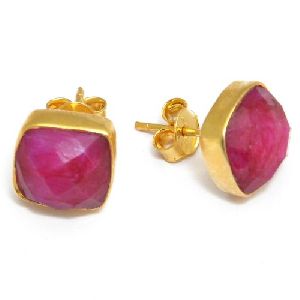 Gold Vermeil Ruby Bezel Set Gemstone Stud Earrings