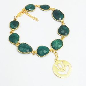 Green Emerald Gemstone Bezel Set Bracelet