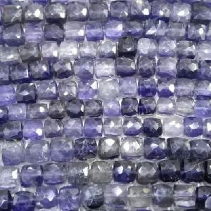 Iolite 6-7mm Faceted Square Bead 8 Inch Long Strand