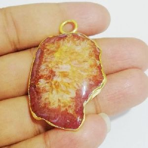 Orange Agate Slice Gold Electroplated Natural Shape Pendant