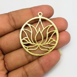 Round Lotus Flower Gold Plated 45mm Charm Pendant