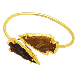 Trendy Agate Arrowhead Gemstone Gold Plated Adjustable Bracelet