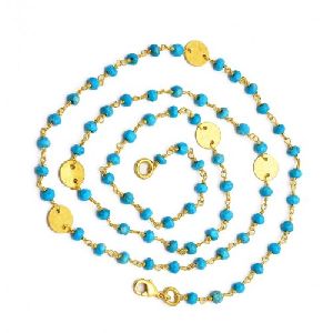 Turquoise Bead Gold Plated Beaded Chain