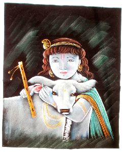 Lord Krishna Batik Velvet Indian Handicrafts Gods Wall Hanging