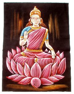 Lord Laxmi Batik Velvet Indian Handicrafts Gods Wall Hanging