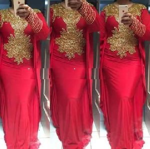 red abaya in lycra material