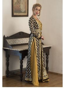 Black and Yellow Party Wear Arbic Style Moroccan Kaftan