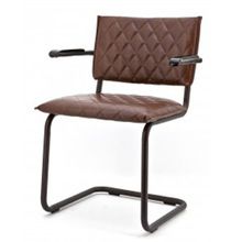 leather cushioned with black metal base dining chair