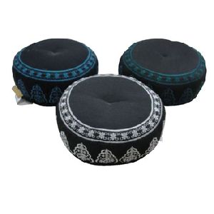 embroidered round floor pouffe