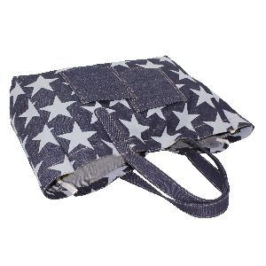 Designer Pocket With One Color Star Print Denim Tote Bag