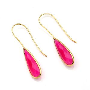 Designer Hot Pink Chalcedony Gemstone Handmade Silver Earrings