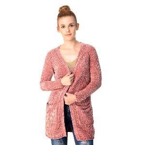Wool knitted dusty rose cardigan for women