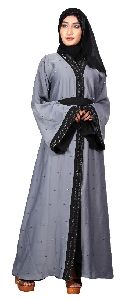 Aqua Grey Color Front Open Style Islamic Dress Nida Abaya Burkha