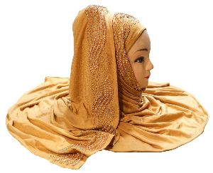 Beige Color Pearl and Diamond Stone Work Hosiery Soft Cotton Hijab Scarf Dupatta