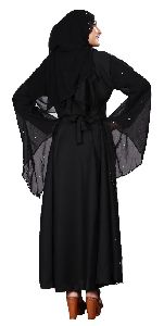 Black Color Plain Nida With Chiffon Sleeves Abaya Burkha