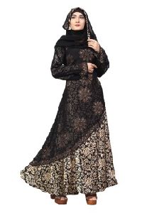 Black Color Printed Satin With Lycra Abaya Burkha