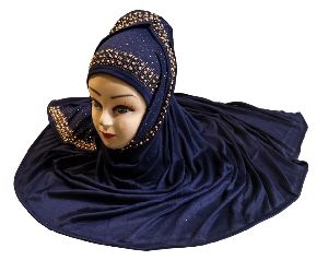Dark Blue Color Chiffon Embossed Square Scarf Hijab - Hijab by JSDC