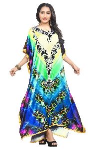 Multi Color Digital Printed Satin Silk Long Kaftans