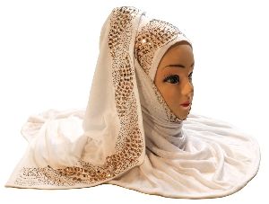 White Color Diamond Stone Work Hosiery Soft Cotton Hijab