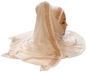 White Color Pearl and Diamond Stone Work Hosiery Soft Cotton Hijab Scarf Dupatta