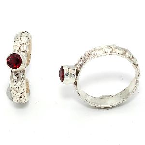round shape red garnet jewelry 925 sterling silver toe ring