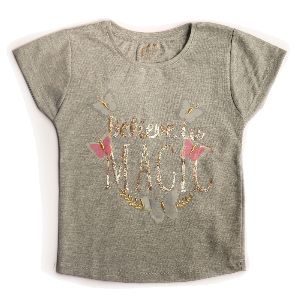 Girls MELANGE GREY TOP WITH SEQUINED EMBROIDERY