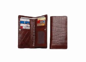 Brown color crocodile print genuine leather ladies wallet