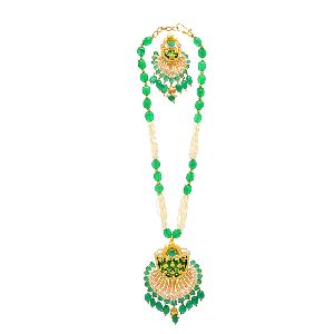 Beautiful Green Color Drops Pearl String Necklace Set with Earrings