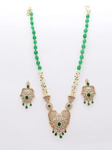 Green Color Pendant Set in AD with Earrings