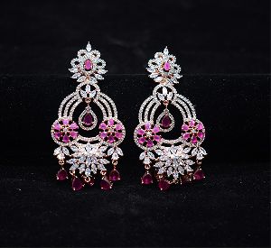 Long Tail Pink Color Stone Earring
