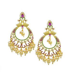 Multi Color Peacock Shape Beautiful fancy Earring with Gold Polish