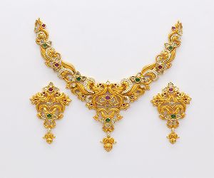 Multi color Gold Plated Charm Earrings Necklace Set
