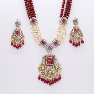 String Pendant Set with Ruby Stone with Earring