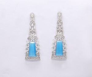 White Plated Blue Stone Earring