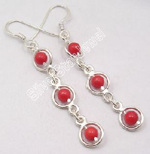 925 Silver CORAL UNUSUAL BEADS Dangle Earrings