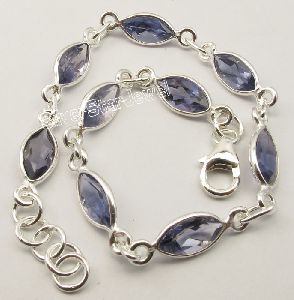 925 Silver Genuine Blue IOLITE Facetted Bracelet