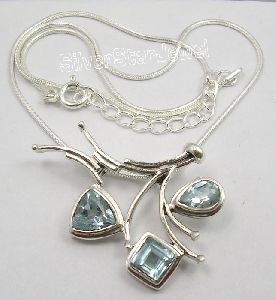 925 Solid Silver BLUE TOPAZ Necklace