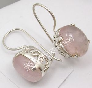 925 SOLID Silver ROSE QUARTZ NICE CELTIC Earrings