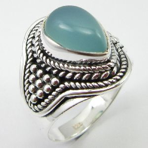 925 STERLING SILVER AQUA CHALCEDONY VINTAGE STYLE RING
