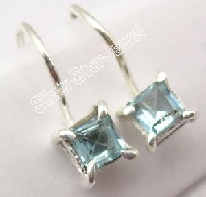 925 Sterling Silver Blue Topaz Earrings